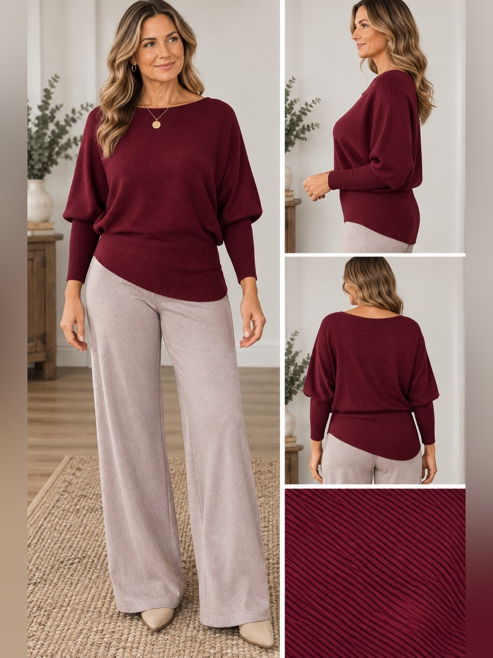 Bluivy NWT Burgundy Dolman Sweater M/L Asymmetrical Hem Soft Knit Boho Romantic